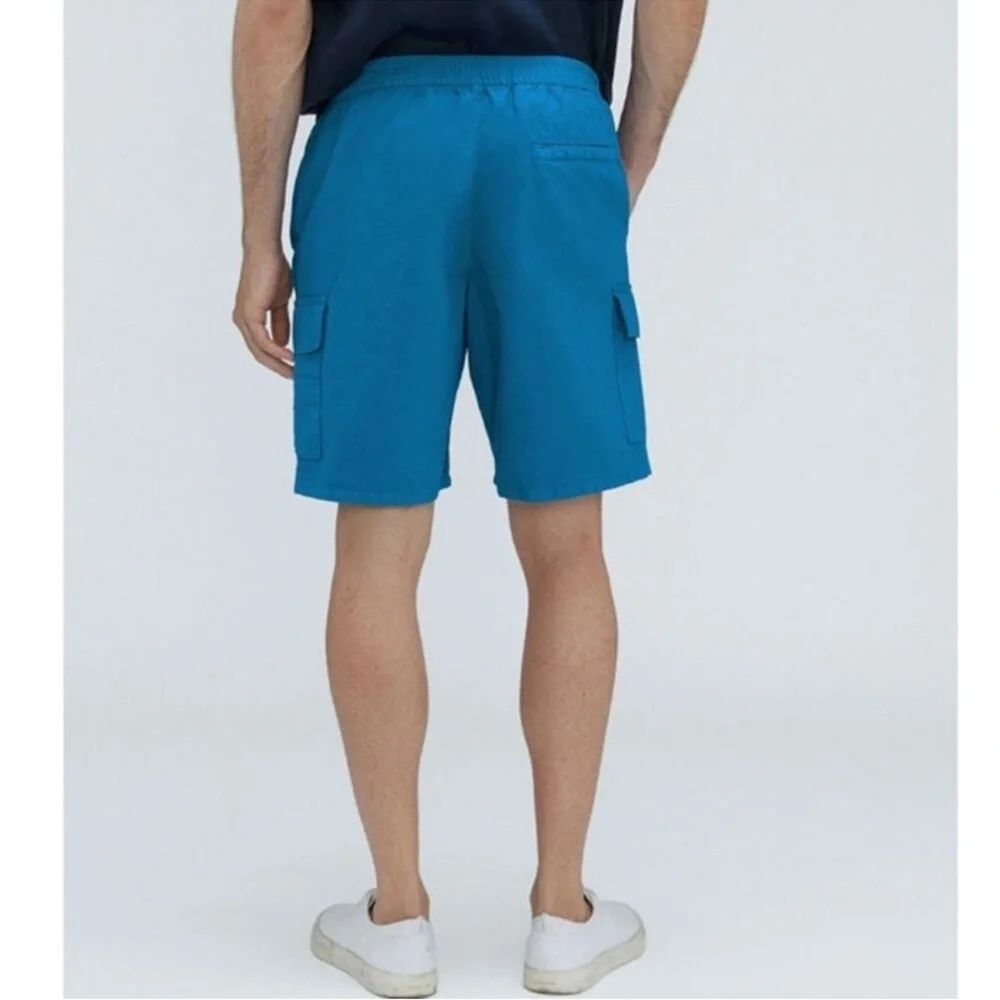 Everlane‎ The Organic Cotton Linen Blend Cargo Shorts Men's Teal Blue small NWT